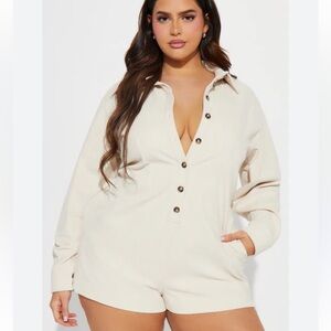Fashion Nova Size Large Feel The Passion Cream Corduroy Button-Up Romper